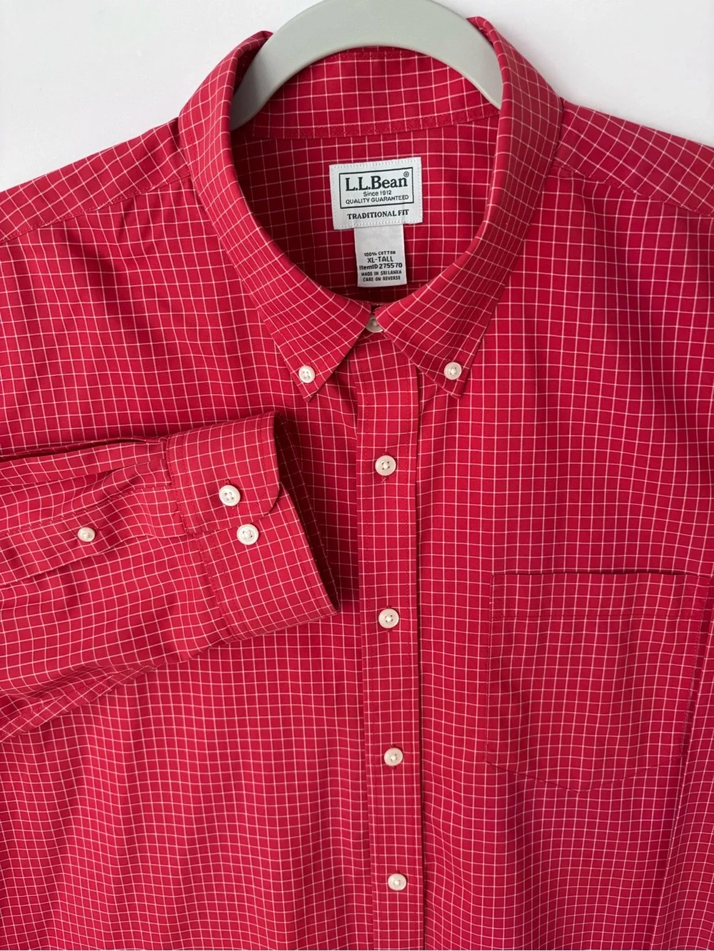 L.L. Bean Men's Pink-Red Windowpane Button-Down Shirt
